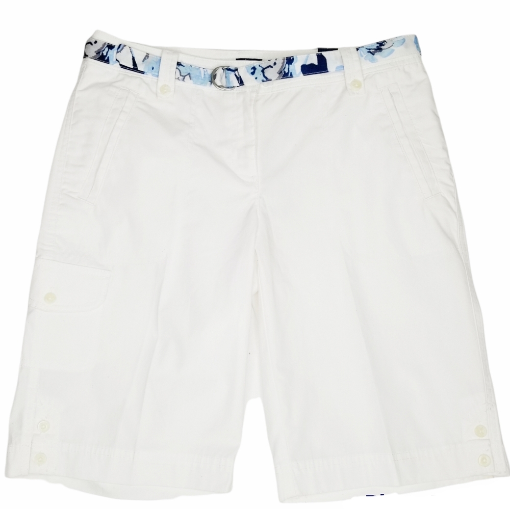 Izod White 11" Belted Bermuda Shorts sz4 NWT